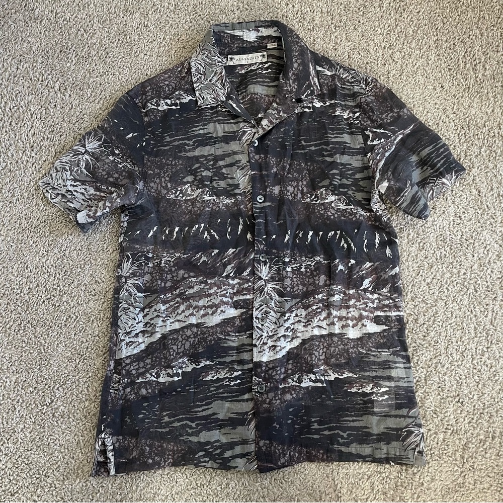 All Saints Short Sleeve Button Down Castaway Mesh Shirt